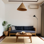** A cozy, minimalist apartment in Vietnam. Focus on decluttered spaces, natural light, and a sense of calm. Subtle hints of Vietnamese culture should be incorporated (e.g., a traditional conical hat as decoration, a simple tea set). The overall feeling is peaceful and serene, reflecting the benefits of a minimalist lifestyle.

**