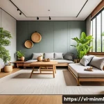 Home 22 미니멀리즘 경제학의 실천적 사례 연구 - A cozy, minimalist Vietnamese home interior showcasing a neatly organized living space with simple, ...