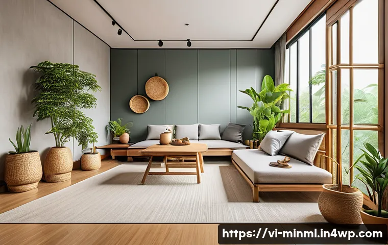 미니멀리즘 경제학의 실천적 사례 연구 - A cozy, minimalist Vietnamese home interior showcasing a neatly organized living space with simple, ...