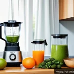 Home 20 미니멀리즘 경제학과 자원의 효율적 사용 - A cozy Vietnamese household kitchen scene featuring a modern multi-functional blender that can blend...