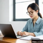 Home 18 미니멀리즘 경제학과 소득 불평등 - A modern Vietnamese young adult sitting at a minimalist wooden desk in a bright, airy apartment, tho...